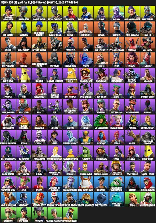 [PC/XBOX] | 135 skins | Take The L | Floss | Galaxy | Sparkle Specialist | Royale Knight | The Reaper | Elite Agent | Blue Squire | Omega | Full Access
