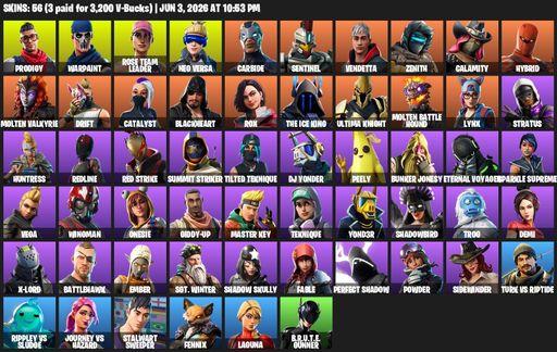 [PC/PSN/XBOX] | 56 skins | OG STW | Prodigy | Warpaint | Rose Team Leader | Neo Versa | Carbide | Sentinel | Vendetta | Zenith | Calamity | Hybrid | Full Access