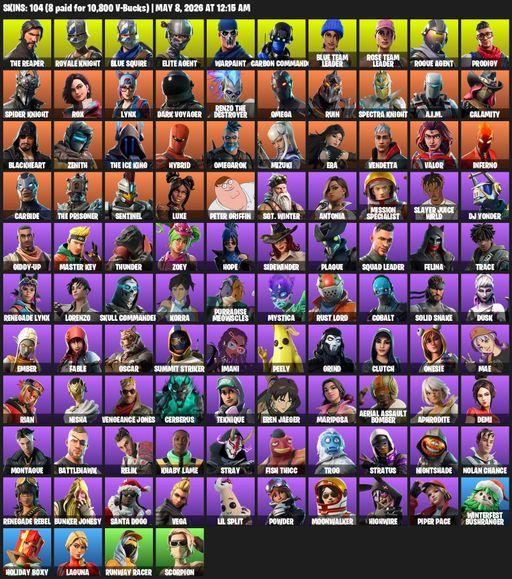 [PC/PSN] | 104 skins | Take The L | OG STW | Royale Knight | The Reaper | Elite Agent | Blue Squire | Omega | Warpaint | Carbon Commando | Full Access