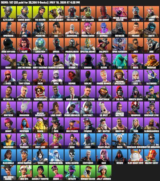 [PC] | 107 skins | 700 V-bucks | Take The L | The Reaper | Elite Agent | Omega | Lara Croft | Rogue Agent | Psycho Bandit | The Visitor | Sky Stalker | Full Access