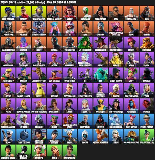 [PC/XBOX] | 95 skins | Omega | Lara Croft | Blue Striker | Prodigy | Rogue Agent | Eternal Knight | Valor | Backlash | Blackheart | Joey | Ragnarok | Full Access