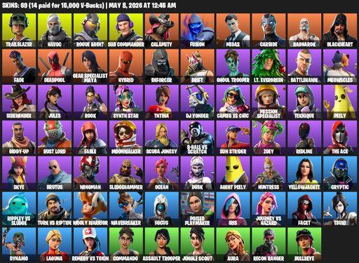[PC/PSN/XBOX] | 69 skins | Take The L | Reaper Axe | Trailblazer | Havoc | Rogue Agent | Sub Commander | Calamity | Fusion | Midas | Carbide | Full Access