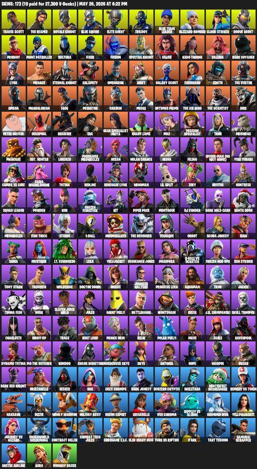 [PC/XBOX] | 173 skins | Take The L | Travis Scott | Royale Knight | The Reaper | Elite Agent | Blue Squire | Omega | Trilogy | Blue Team Leader | Full Access