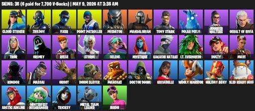 [PC/XBOX] | 35 skins | Cloud Striker | Trilogy | Fixer | Point Patroller | Predator | Mandalorian | Tony Stark | Polar Peely | Jennifer Walters | Full Access