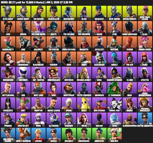 [PC/PSN/XBOX] | 88 skins | 500 V-bucks | Take The L | OG STW | Royale Knight | The Reaper | Elite Agent | Blue Squire | Omega | Rogue Agent | Full Access