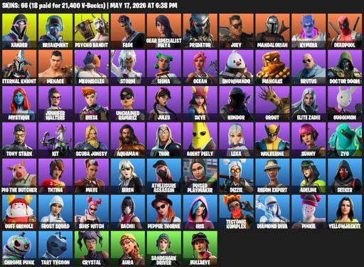 [PC] | 66 skins | Leviathan Axe | Xander | Breakpoint | Psycho Bandit | Fade | Gear Specialist Maya | Predator | Joey | Mandalorian | Kymera | Full Access