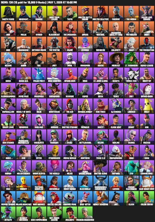 [PC/PSN/XBOX] | 136 skins | 650 V-bucks | OG STW | Omega | Darth Vader | Warpaint | Xander | Rose Team Leader | Twyn | Molten Battle Hound | Full Access