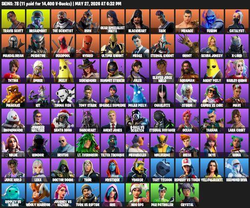 [PC/PSN/XBOX] | 78 skins | Travis Scott | Lara Croft | Breakpoint | The Scientist | Ruin | Gear Specialist Maya | Blackheart | Fade | Menace | Fusion | Full Access