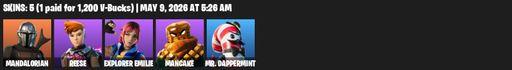 [PC/PSN/XBOX] | 5 skins | Mandalorian | Reese | Explorer Emilie | Mancake | Mr. Dappermint | Shooting Starstaff | Josie | Smash O'-Lantern | Full Access