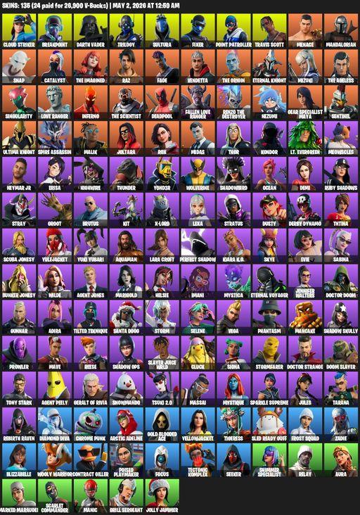 [PC/PSN/XBOX] | 135 skins | Travis Scott | Lara Croft | Cloud Striker | Breakpoint | Darth Vader | Trilogy | Sultura | Fixer | Point Patroller | Full Access