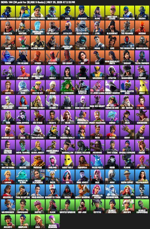 [PC/XBOX] | 144 skins | OG STW | Reaper Axe | Carbon Commando | Cloud Striker | Royale Bomber | Breakpoint | Fixer | Warpaint | Glow | Full Access