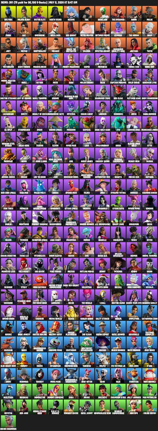 [PC] | 261 skins | 600 V-bucks | Lara Croft | Sultura | Major Glory | Victor Elite | Darth Vader | Nezumi | Era | Backlash | The Imagined | Ronin | Full Access