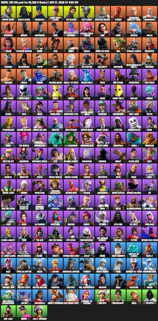 [PC/PSN] | 193 skins | Leviathan Axe | Take The L | OG STW | The Reaper | Elite Agent | Omega | Lara Croft | Rogue Agent | Darth Vader | Warpaint | Full Access