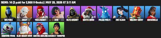 [PC/XBOX] | 14 skins | Sultura | Snap | Yulejacket | Evie | Blitz Knight | Santa Dogg | Polar Peely | Zoe Clash | Holiday Boxy | Krisabelle | Full Access