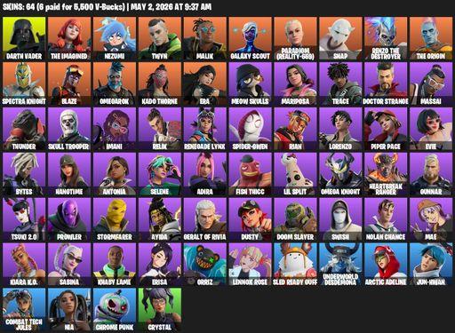 [PC/PSN/XBOX] | 64 skins | Darth Vader | The Imagined | Nezumi | Twyn | Malik | Galaxy Scout | Paradigm (Reality-659) | Snap | Renzo the Destroyer | Full Access
