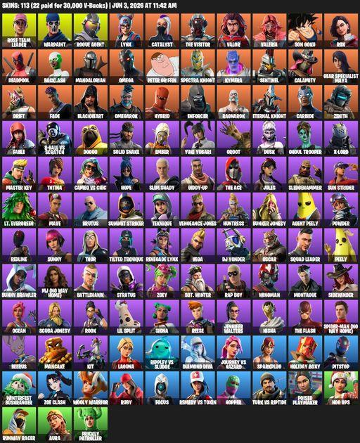 [PC] | 113 skins | 1400 V-bucks | OG STW | Omega | Mako | Reaper Axe | Rose Team Leader | Warpaint | Rogue Agent | Lynx | Catalyst | The Visitor | Full Access