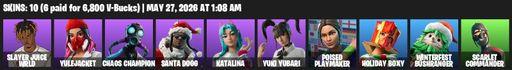 [PC/PSN/XBOX] | 10 skins | Slayer Juice WRLD | Yulejacket | Chaos Champion | Santa Dogg | Katalina | Yuki Yubari | Poised Playmaker | Holiday Boxy | Full Access