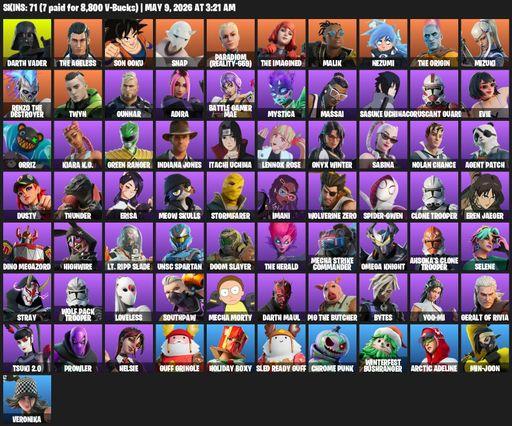 [PC] | 71 skins | 950 V-bucks | Darth Vader | The Ageless | Son Goku | Snap | Paradigm (Reality-659) | The Imagined | Malik | Nezumi | The Origin | Full Access
