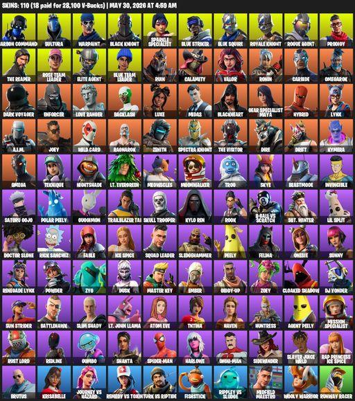 [PC/XBOX] | 110 skins | Floss | Take The L | OG STW | Black Knight | Sparkle Specialist | Royale Knight | The Reaper | Elite Agent | Blue Squire | Full Access