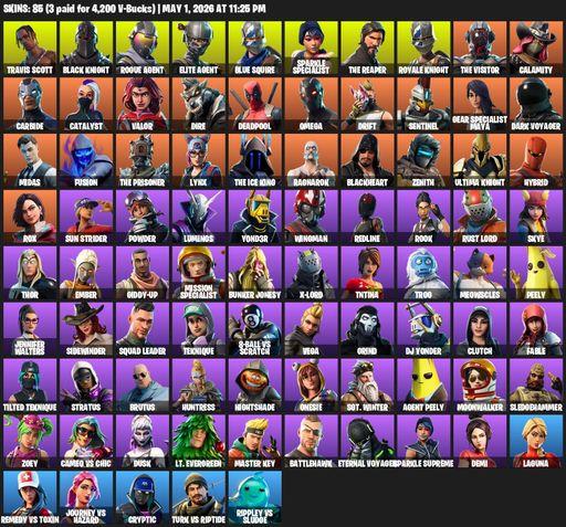 [PC/PSN/XBOX] | 85 skins | Take The L | Floss | Black Knight | Travis Scott | Sparkle Specialist | Royale Knight | The Reaper | Elite Agent | Full Access