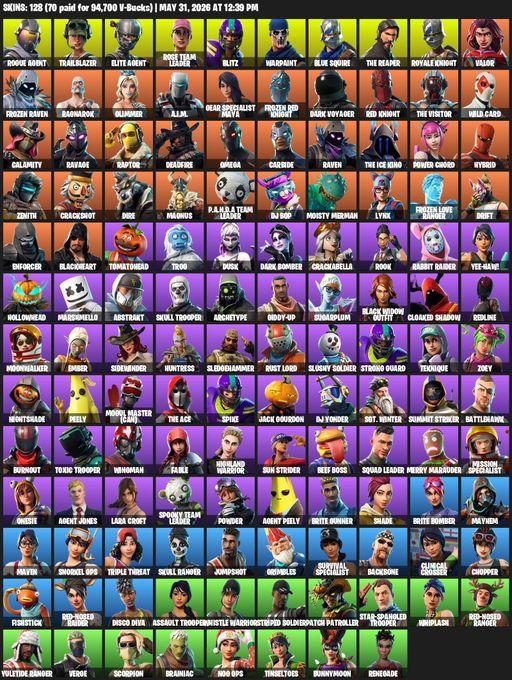 [PC] | 128 skins | Take The L | OG STW | Royale Knight | The Reaper | Elite Agent | Blue Squire | Omega | Lara Croft | Rogue Agent | Trailblazer | Full Access