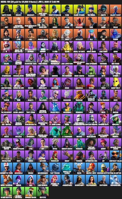 [PC/XBOX] | 154 skins | Leviathan Axe | OG STW | Lara Croft | Darth Vader | Trilogy | Warpaint | Rose Team Leader | Point Patroller | Fixer | Full Access