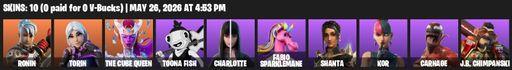[PC/PSN/XBOX] | 10 skins | Ronin | Torin | The Cube Queen | Toona Fish | Charlotte | Fabio Sparklemane | Shanta | Kor | Carnage | J.B. Chimpanski | Full Access