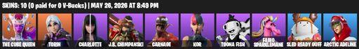 [PC/XBOX] | 10 skins | 750 V-bucks | The Cube Queen | Torin | Charlotte | J.B. Chimpanski | Carnage | Kor | Toona Fish | Fabio Sparklemane | Full Access