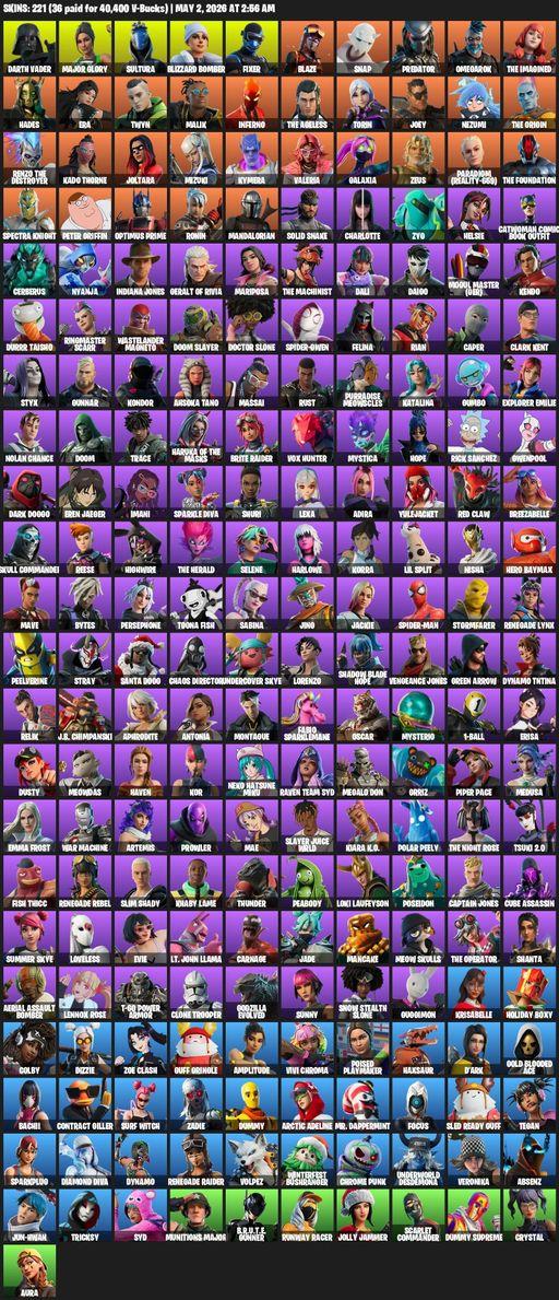 [PC/PSN/XBOX] | 221 skins | 1050 V-bucks | Renegade Raider | Darth Vader | Major Glory | Sultura | Blizzard Bomber | Fixer | Blaze | Snap | Predator | Full Access