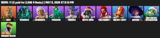 [PC/PSN/XBOX] | 11 skins | 950 V-bucks | Zeus | Cerberus | Aphrodite | Poseidon | Medusa | Santa Dogg | Yulejacket | Holiday Boxy | Reverie | Full Access