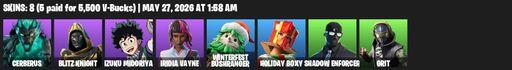 [PC/PSN/XBOX] | 8 skins | Cerberus | Blitz Knight | Izuku Midoriya | Iridia Vayne | Winterfest Bushranger | Holiday Boxy | SHADOW Enforcer | Grit | Full Access