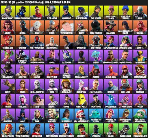 [PC/XBOX] | 90 skins | Take The L | OG STW | The Reaper | Elite Agent | Omega | Reaper Axe | Rogue Agent | Carbon Commando | Prodigy | Warpaint | Full Access
