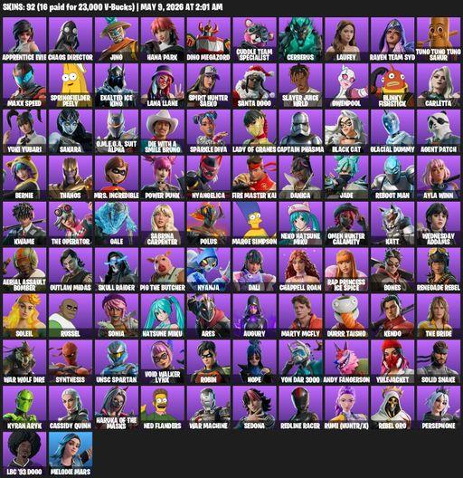 [PC/PSN] | 92 skins | Apprentice Evie | Chaos Director | Jing | Hana Park | Dino Megazord | Cuddle Team Specialist | Cerberus | Laufey | Full Access