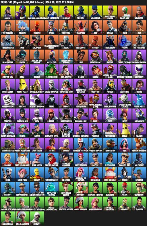[PC/PSN/XBOX] | 143 skins | 500 V-bucks | Merry Mint Axe | OG STW | Lara Croft | Glow | Blitz | Carbon Commando | Point Patroller | Prodigy | Trilogy | Full Access