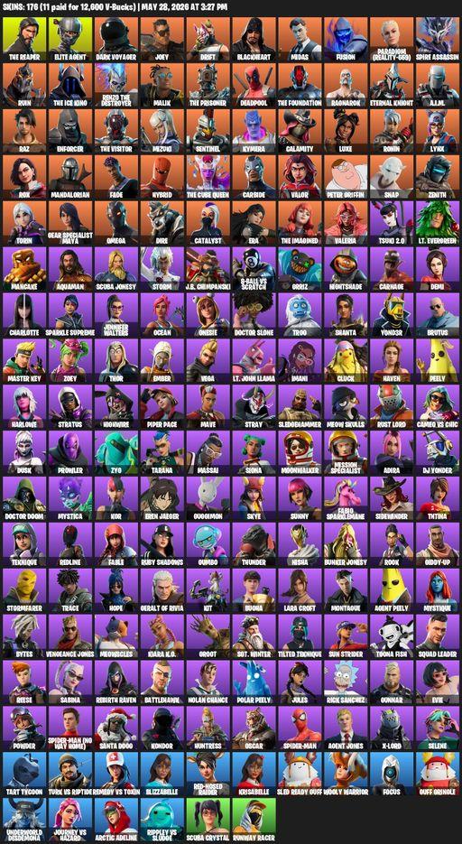 [PC/PSN/XBOX] | 176 skins | 1600 V-bucks | Take The L | The Reaper | Elite Agent | Omega | Lara Croft | Dark Voyager | Joey | Drift | Blackheart | Full Access