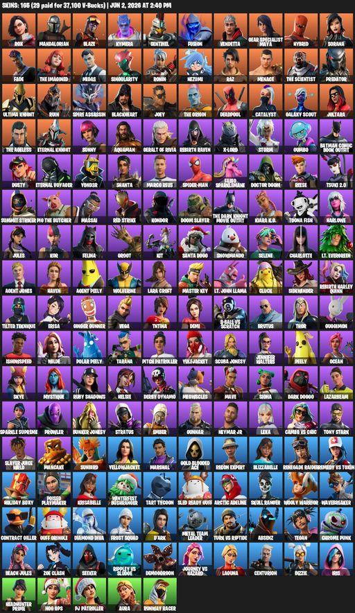 [PC] | 165 skins | Leviathan Axe | Renegade Raider | Lara Croft | Rox | Mandalorian | Blaze | Kymera | Sentinel | Fusion | Vendetta | Full Access