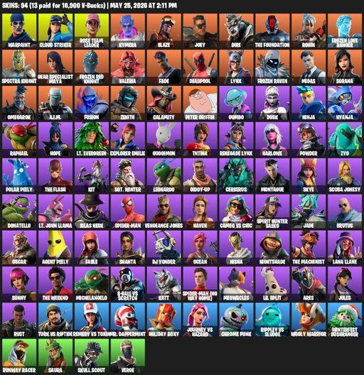[PC/XBOX] | 94 skins | 1950 V-bucks | OG STW | Warpaint | Cloud Striker | Rose Team Leader | Kymera | Blaze | Joey | Dire | The Foundation | Ronin | Full Access