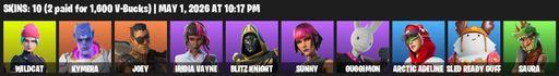 [PC/PSN/XBOX] | 10 skins | Wildcat | Kymera | Joey | Iridia Vayne | Blitz Knight | Sunny | Guggimon | Arctic Adeline | Sled Ready Guff | Saura | Full Access