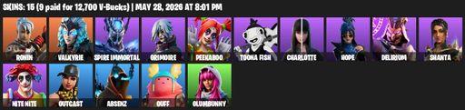 [PC/PSN/XBOX] | 15 skins | Ronin | Valkyrie | Spire Immortal | Grimoire | Peekaboo | Toona Fish | Charlotte | Hope | Delirium | Shanta | Nite Nite | Full Access