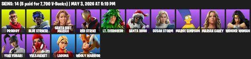[PC/XBOX] | 14 skins | Prodigy | Blue Striker | Santa Suit Mariah | Red Strike | Lt. Evergreen | Santa Dogg | Susan Storm | Marge Simpson | Full Access