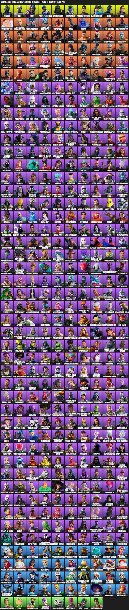 [PC/XBOX] | 468 skins | 3100 V-bucks | Lara Croft | Trilogy | Eon | Blitz | Point Patroller | Darth Vader | Breakpoint | Trinity Trooper | Full Access