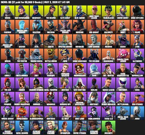 [PC/PSN/XBOX] | 88 skins | 3350 V-bucks | Take The L | OG STW | The Reaper | Elite Agent | Blue Squire | Omega | Havoc | Sub Commander | Warpaint | Full Access