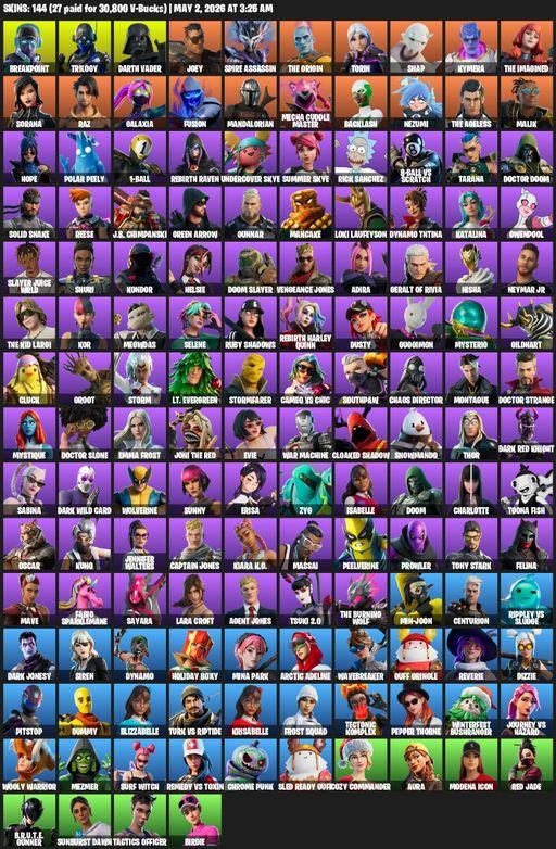 [PC/PSN/XBOX] | 144 skins | Merry Mint Axe | Leviathan Axe | Lara Croft | Breakpoint | Trilogy | Darth Vader | Joey | Spire Assassin | The Origin | Full Access