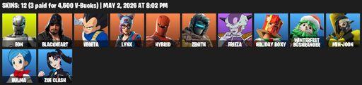 [PC/PSN/XBOX] | 12 skins | Eon | Blackheart | Vegeta | Lynx | Hybrid | Zenith | Frieza | Holiday Boxy | Winterfest Bushranger | Min-joon | Bulma | Full Access