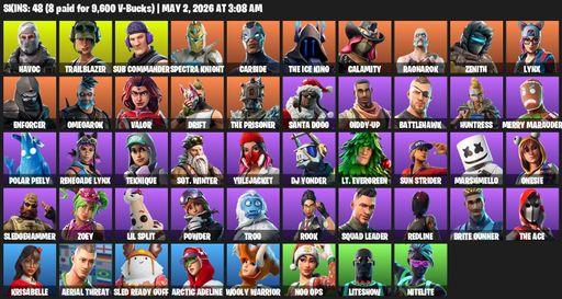 [PC/PSN] | 48 skins | 1400 V-bucks | Havoc | Trailblazer | Sub Commander | Spectra Knight | Carbide | The Ice King | Calamity | Ragnarok | Zenith | Full Access