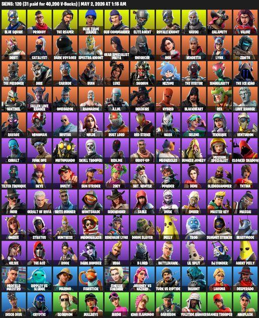 [PC] | 120 skins | Take The L | Royale Knight | The Reaper | Elite Agent | Blue Squire | Prodigy | Blue Team Leader | Sub Commander | Havoc | Calamity | Full Access