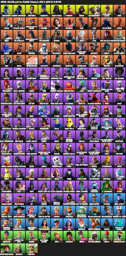 [PC/XBOX] | 193 skins | 650 V-bucks | Merry Mint Axe | OG STW | IKONIK | Breakpoint | Carbon Commando | John Wick | Warpaint | Darth Vader | Prodigy | Full Access
