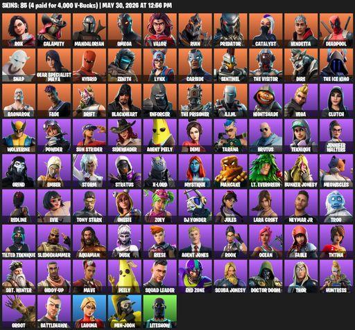 [PC/PSN] | 85 skins | Omega | Lara Croft | Rox | Calamity | Mandalorian | Valor | Ruin | Predator | Catalyst | Vendetta | Deadpool | Snap | Full Access