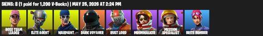 [PC/PSN/XBOX] | 8 skins | 1350 V-bucks | Take The L | OG STW | Elite Agent | Rose Team Leader | Warpaint | Dark Voyager | Rust Lord | Moonwalker | Full Access
