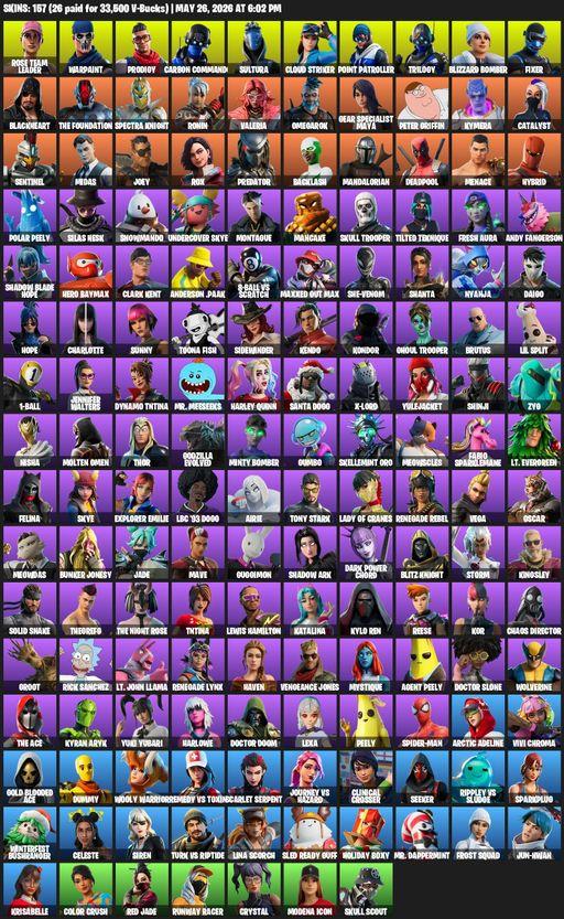 [PC/XBOX] | 157 skins | Merry Mint Axe | Leviathan Axe | OG STW | Rose Team Leader | Warpaint | Prodigy | Carbon Commando | Sultura | Cloud Striker | Full Access